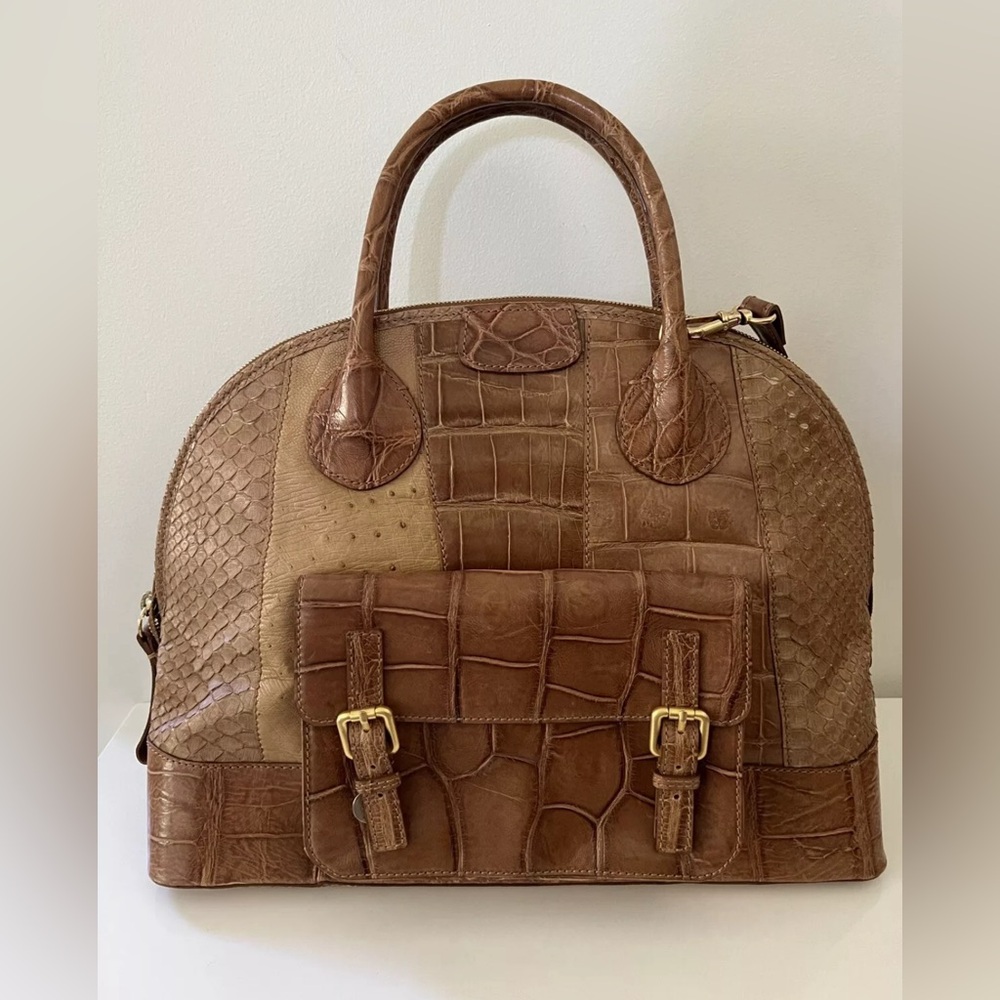 AMBROSI ABRIANNA Large Ostrich Snakeskin Crocodile Tote Bag Handbag